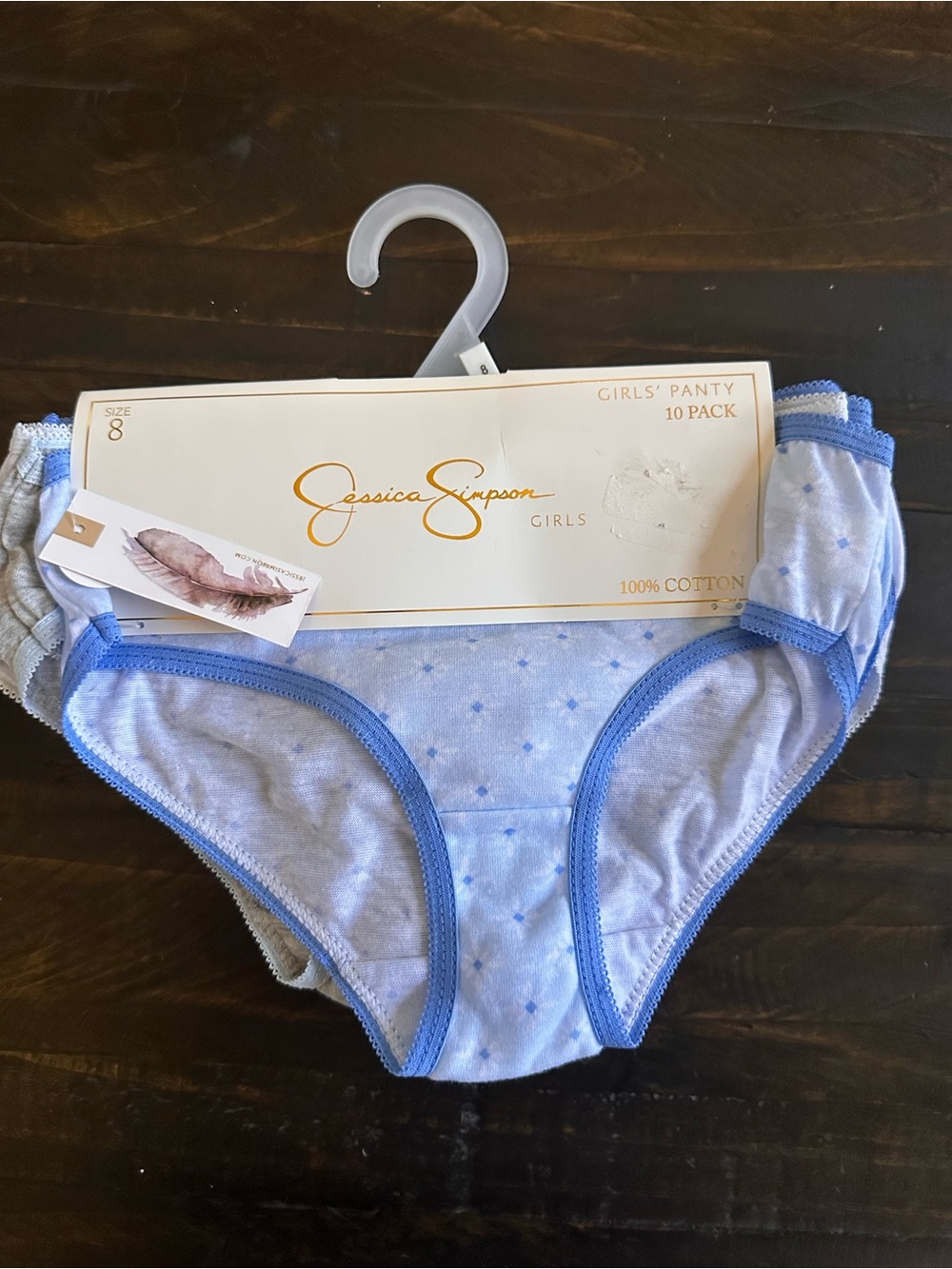 Jessica Simpson Girls' Light Blue Cotton Panties with Blue Trim